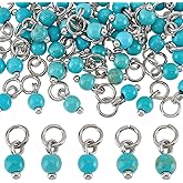 PH PandaHall Turquoise Charms 48pcs Round Synthetic Turquoise Pendants 4mm Gemstone Dangle Charm Blue Stone Drop Charm with Jump Rings for Jewelry Making Necklace Bracelet Earring DIY Craft