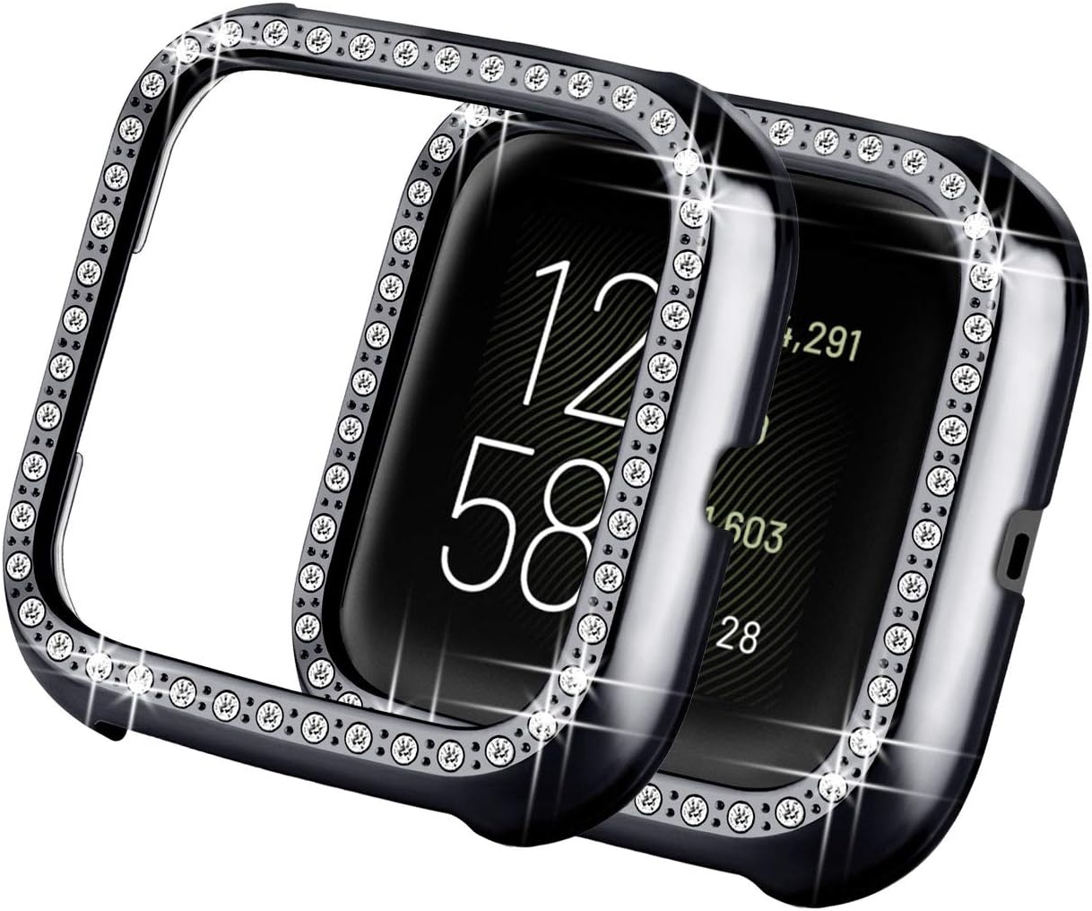 Yolovie Bumper Case Compatible with Fitbit Versa 2 [Update Version] Bling Crystal Rhinestone Protect Cover (NOT Screen Protector) Diamonds Cases SmartWatch Shell for Women Girls (Versa 2 Black)