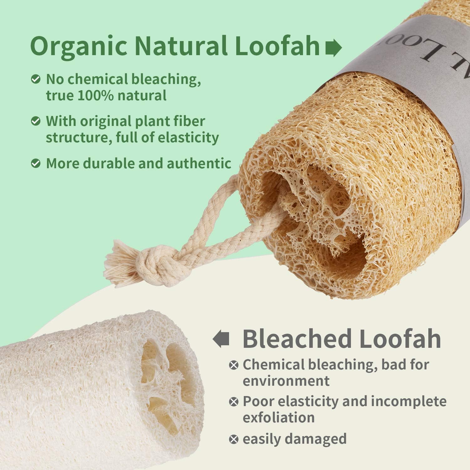 Natural Loofah Sponge Exfoliating Scrubber, Body Shower Bath Luffa Organic Exfoliator Men & Women, 100% Eco-Friendly Loofahs Brush Sponge: Health & Personal Care