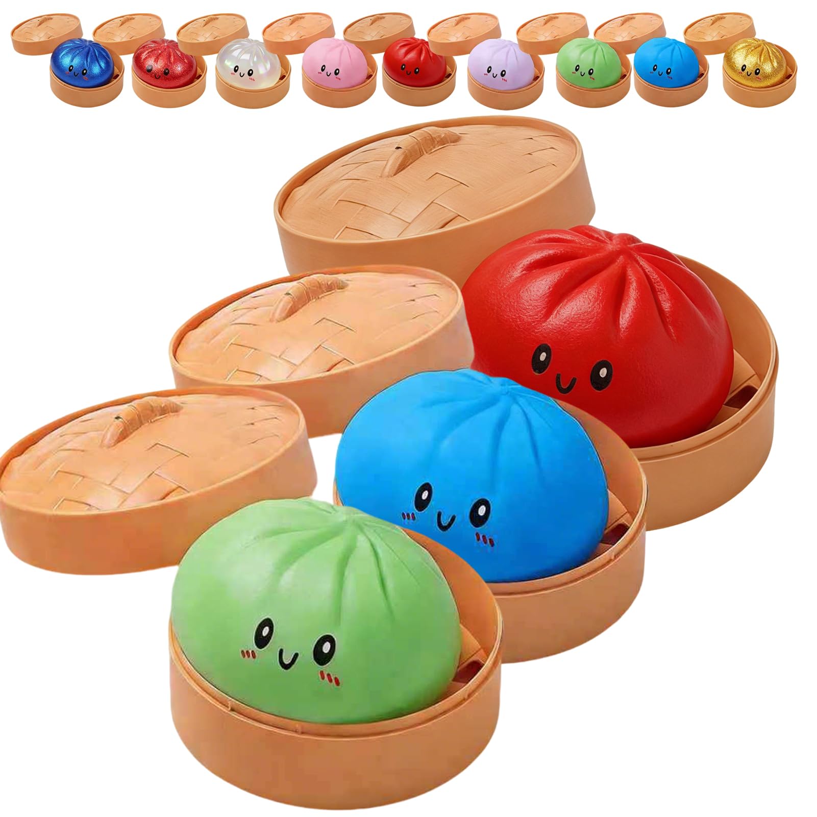 Dumpling Squishy, Glitter Dumpling, Colorful Squishy Dumplings with Box, Soft Squeeze Toy for Stress Relief (Green+Blue+Red)