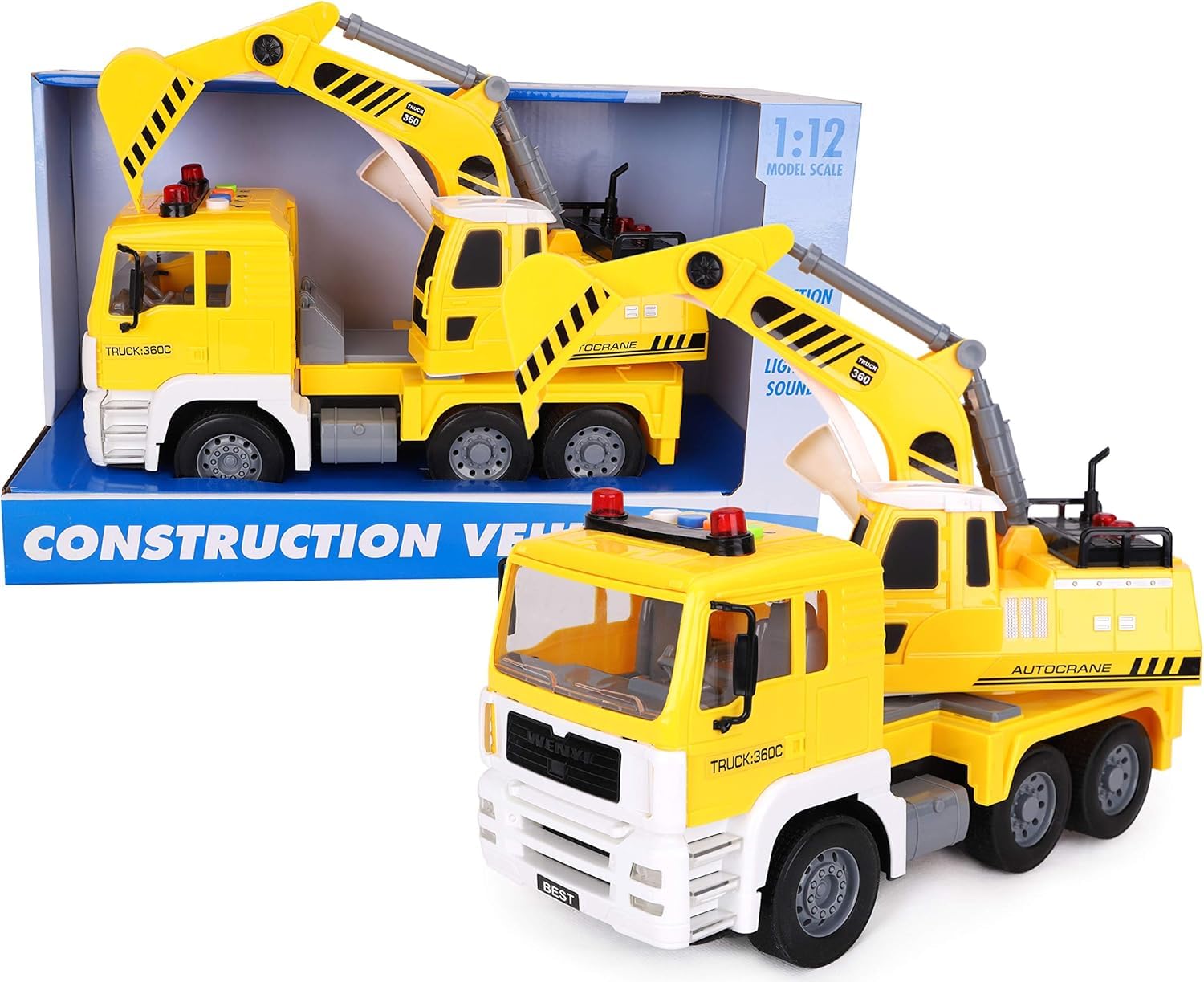 Toyland® 30cm Yellow Artic Digger Lorry With Lights & Sound And Moving Digger - Boys Play Vehicles