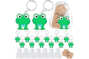 KeeStar 60 Pack Keyring Party Favor Packs with 20 Frog Keyrings, 20 Thank You Tags and 20 Souvenir Bags for Green Frog Baby S