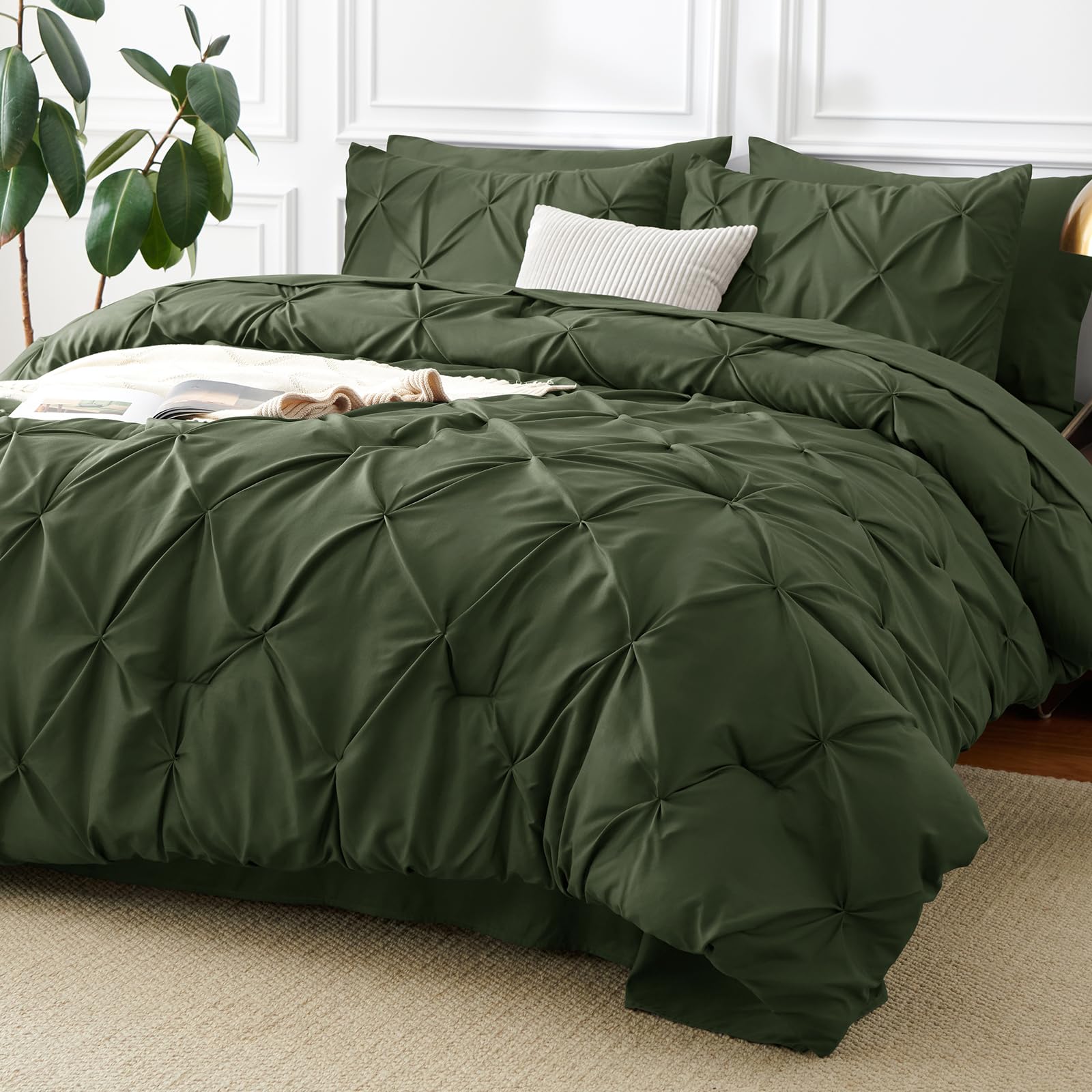 CozyLux Olive Green Comforter Set King - 7 Pieces