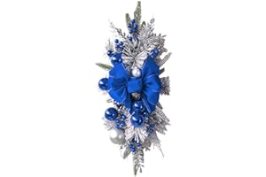 CATHERY Christmas Swag, Artificial Christmas Stairs Swag, Stairway Swag Trim Wreath Door Stair Garland Teardrop Swag Wreath for Indoor Outdoor Home Decor (Blue, 17.72'' x 7.87'')
