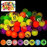 72 Glow in The Dark Bouncing Balls,Halloween Party Favors Supplies, 8 Halloween Theme Designs for School Classroom Game Rewards, Trick or Treating Goodie, Halloween Miniatures/Prizes(with pouch bag)