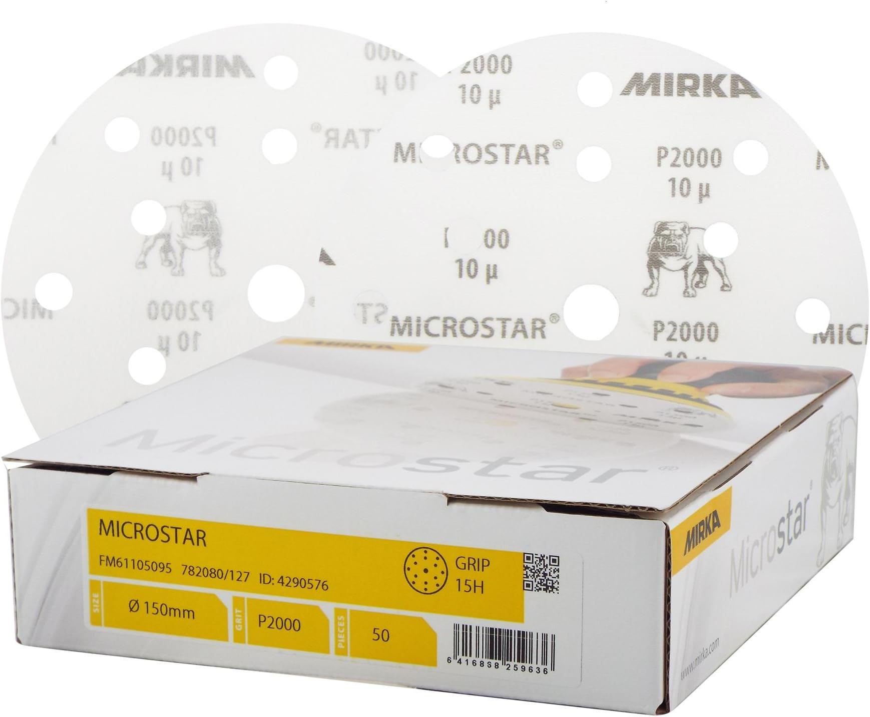 Mirka Microstar General Purpose Abrasive P2000 150mm Discs - x 50 - For Finising & Denting - Dry Use Only - Designed For Matting & Paint Rectification Of Top- And Clear Coat Applications