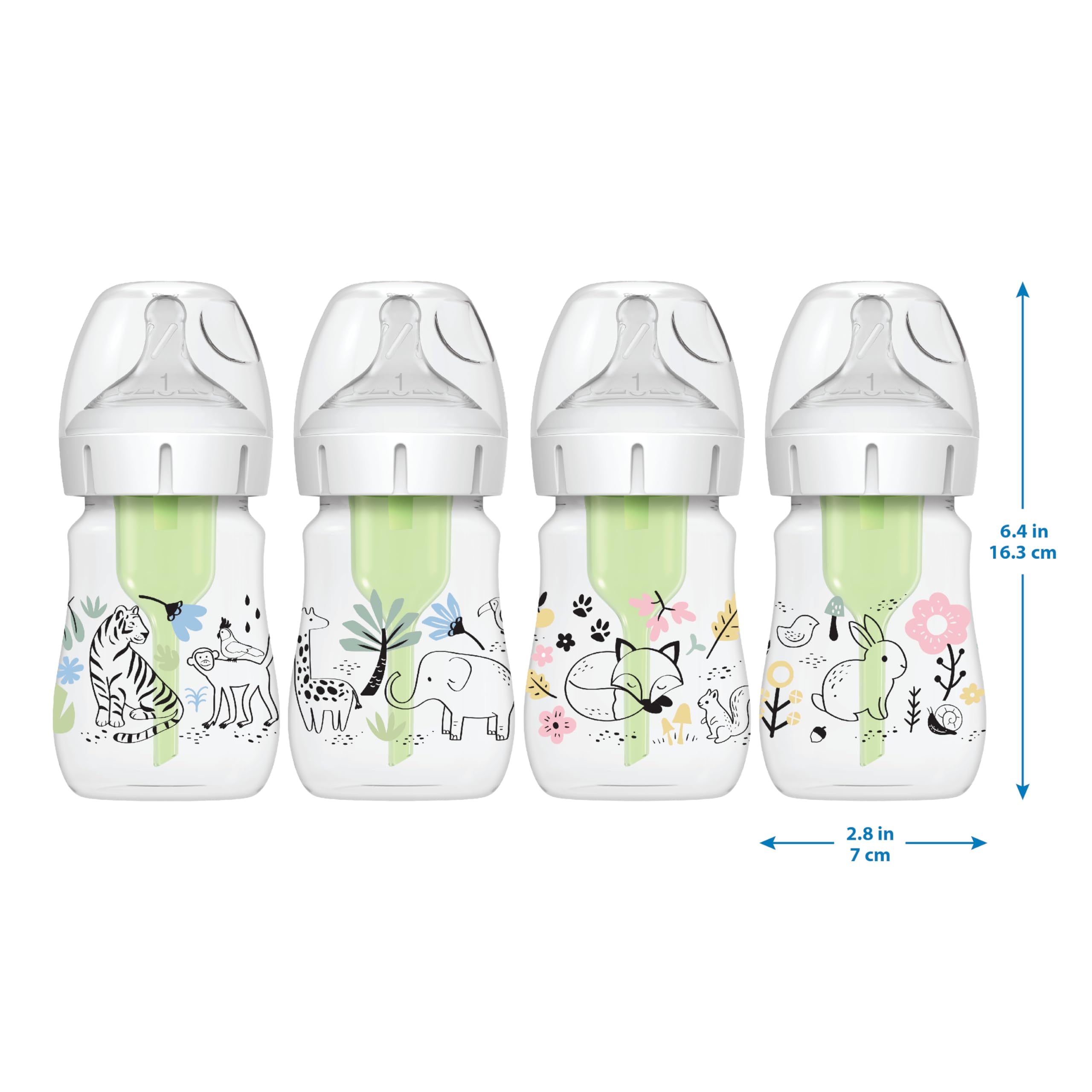 Dr. Brown’s Natural Flow® Anti-Colic Options+™ Wide-Neck Baby Bottle Designer Edition Bottles, Woodland Decos, 5 oz/150 mL, Level 1 Nipple, 2-Pack, 0m+