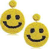 HZEYN Beaded Smile Statement Drop Earrings - Cute Happy Face Dangle Fun Summer Jewelry Gift