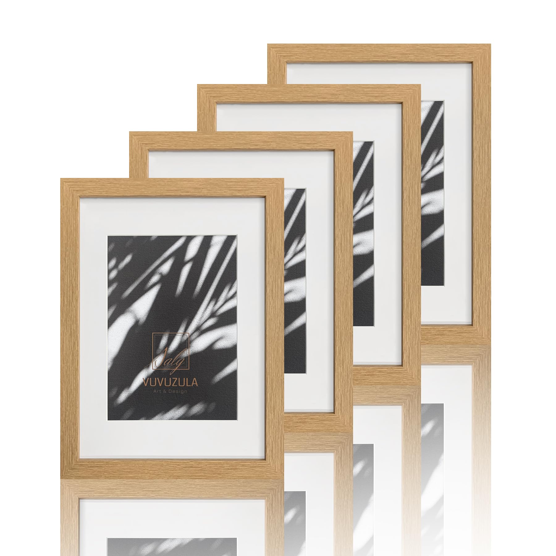 VUVUZULA A4 Frame Oak Photo Frames A4 Picture Frames with Mount for A5 Photo Certificate Frame A4 Set of 4 with Real Glass