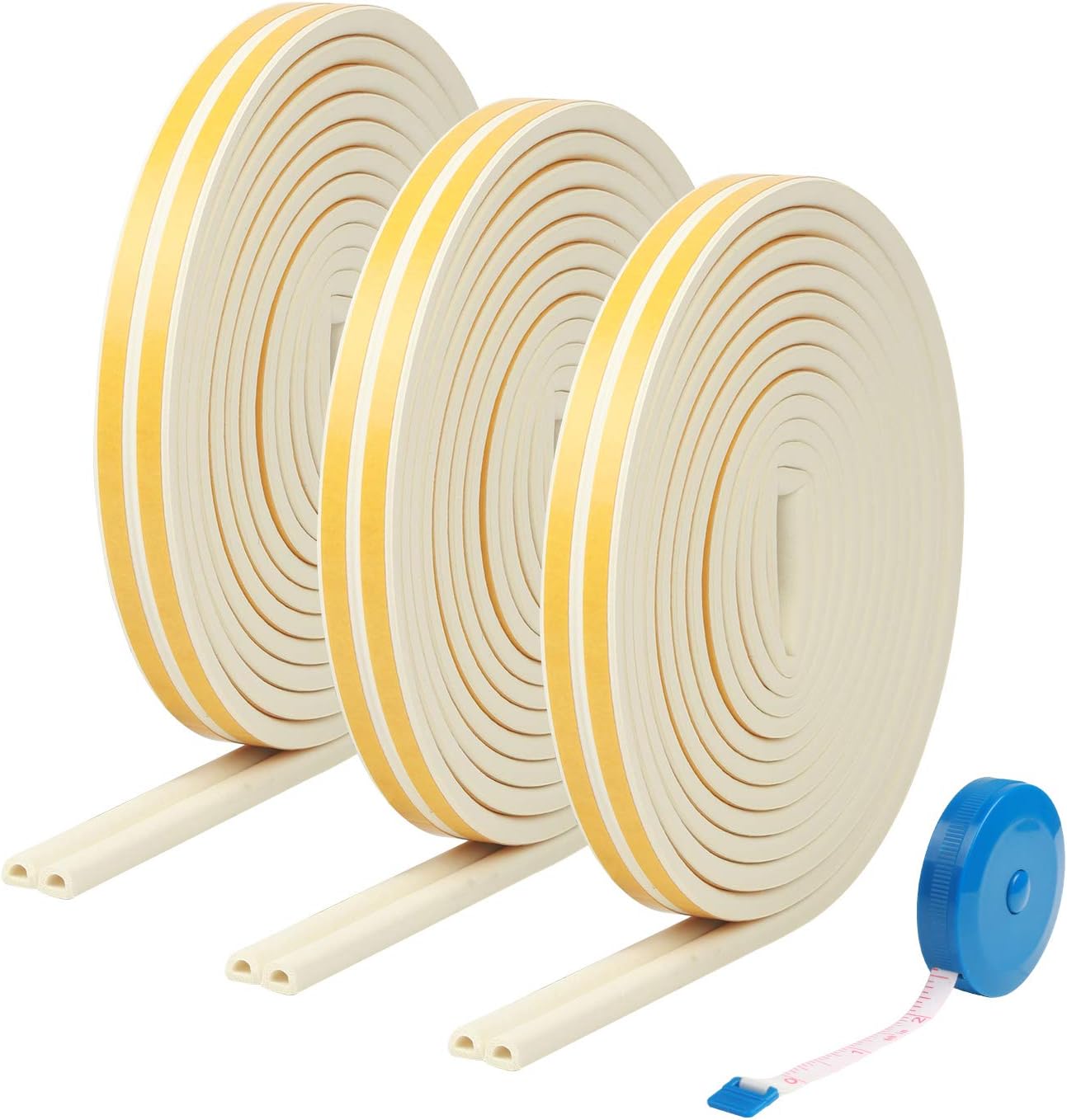 Rubber Seal Strip ZoomSky 3 Roll 24 Meters (4 Meters x2 Attached Seals) Self-Adhesive Seal Foam Tape D Type Window Door Draught Excluder Soundproofing Draft Stopper Weatherstrip (White)