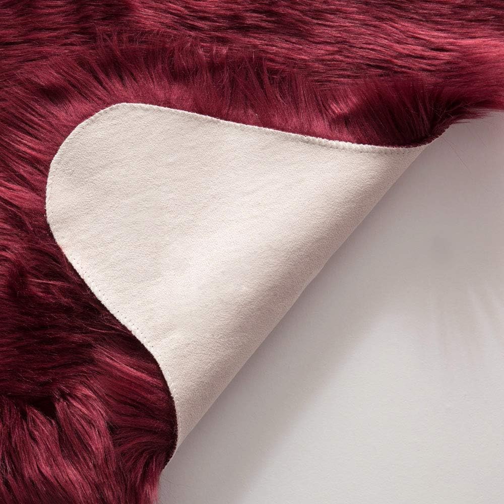 MIULEE Faux Fur Area Rugs Sheepskin Fluffy Mat Fleece Chair Cover Seat Pad Soft Shaggy Area Mat for Bedroom Sofa Floor 60 x 90 cm Irregular Shape Burgundy Red - Image 4