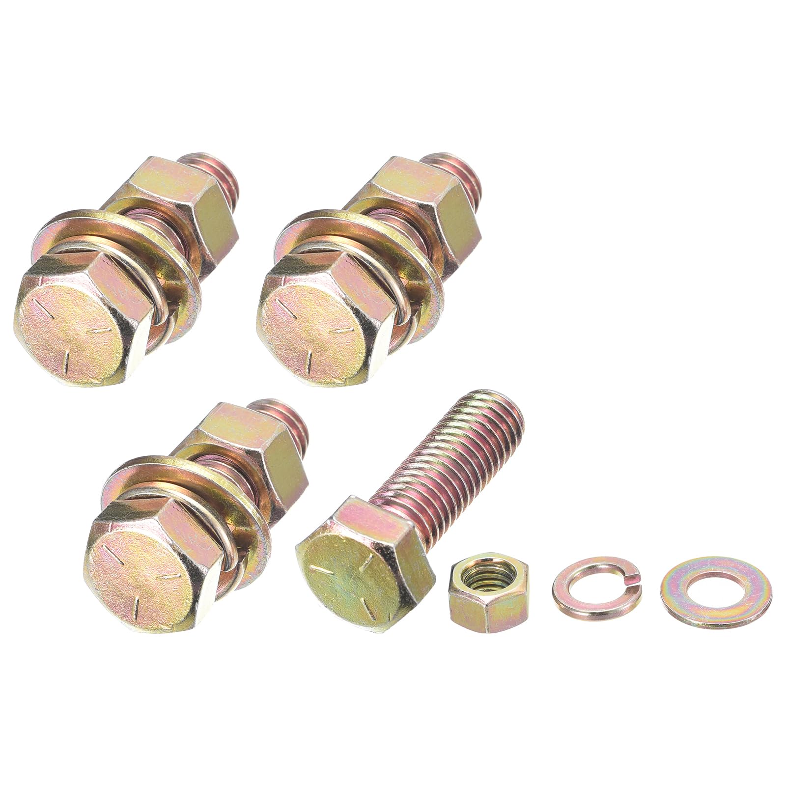 METALLIXITY Hex Head Screws Bolts, Nuts, Flat & Lock Washers Kits (1/2-13x1-1/2") 4 Set, Carbon Steel Fully Threaded Machine Screws Bolt Set - for Home Appliance Equipment, Gold — image 1