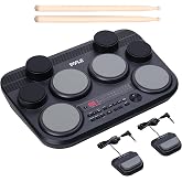 Pyle Electronic Drum Set &ndash; 8 Touch-Sensitive Pads, 80 Kits, 110 Songs, USB/MIDI, Headphone Output, Compact Tabletop Electric Drum Kit, Includes Pedals And Sticks, Ideal for Practice And Performance