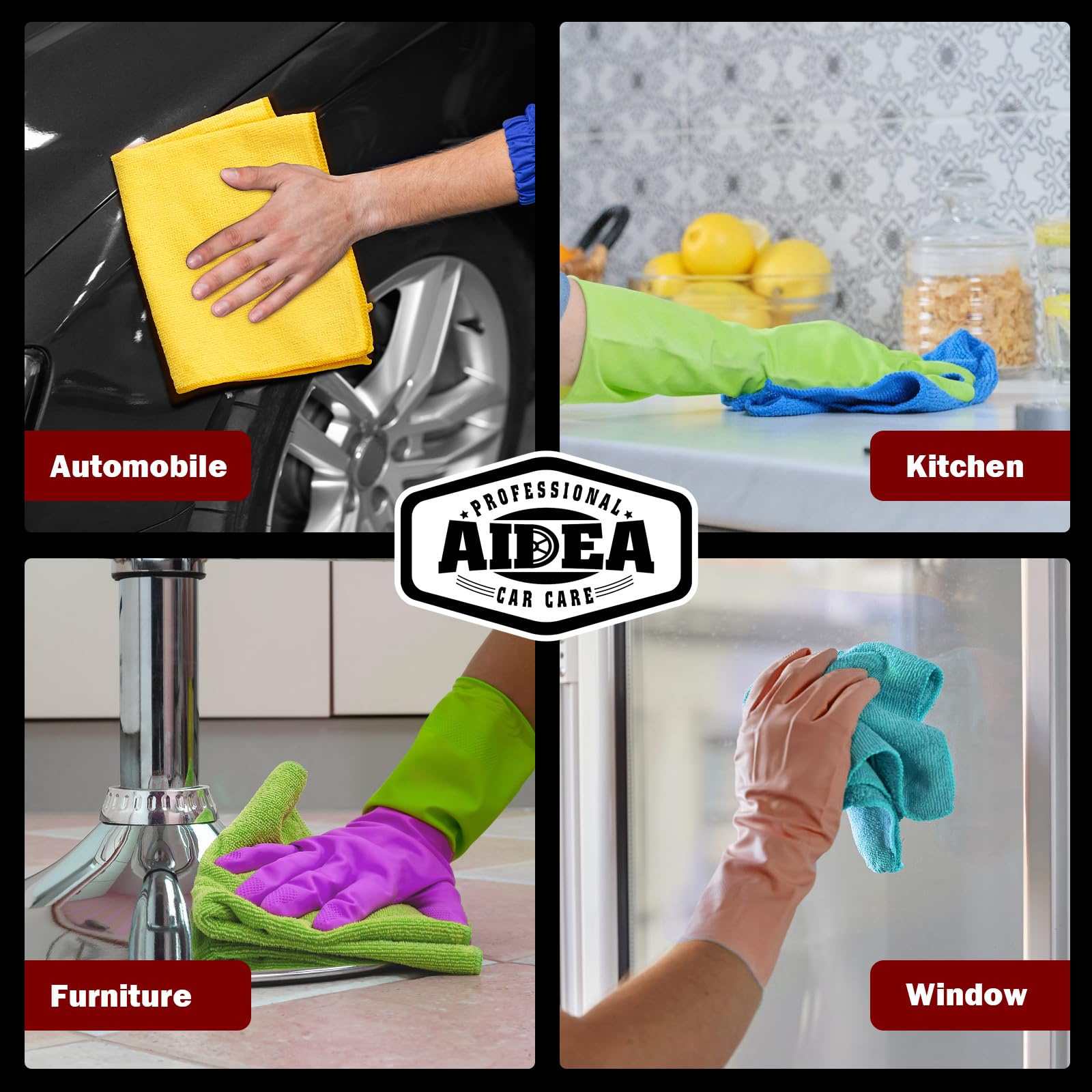 AIDEA Microfiber Cleaning Cloth, 50PK, Microfiber Towels for Cars, Premium Wash Cloths, Dusting Cloth Cleaning Rags, Absorbent Towels for SUVs, House, Kitchen, Window, Cleaning Supplies12×12