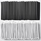 ALINK 1000 Count Black Plastic Disposable Drinking Straws, Individually Wrapped Straight Party Straws - 7.75" x 0.23"