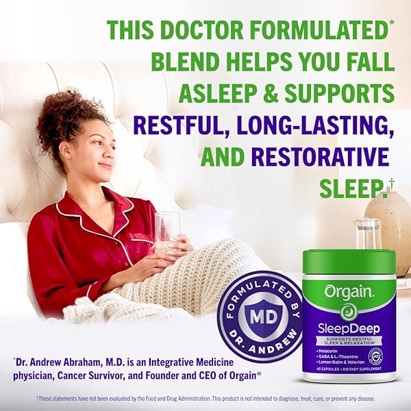 ORGAIN SLEEPDEEP, MELATONIN SLEEP AID SUPPORT SUPPLEMENT WITH MAGNESIUM, GABA, L-THEANINE, L-TRYPTOPHAN, CHAMOMILE, LEMON BALM & VALERIAN ROOT, GLUTEN FREE, DOCTOR FORMULATED – 60 COUNT, 30 DAY SUPPLY