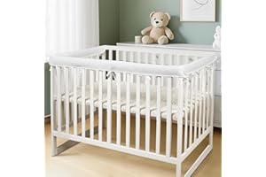 MZRON 3 Pc Crib Rail Covers for Teething Sets,Rail Guard for TeethingSoft Anti-Collision Strip Corner Cover, Suits for Most Standard Bed (3pc-White)