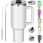 weisidi 40 oz tumbler with handle and straw,Double Wall Vacuum Reusable Stainless Steel Insulated Water Bottle,With Leak Proof lid and Straw for Iced or Cold Beverages (White)