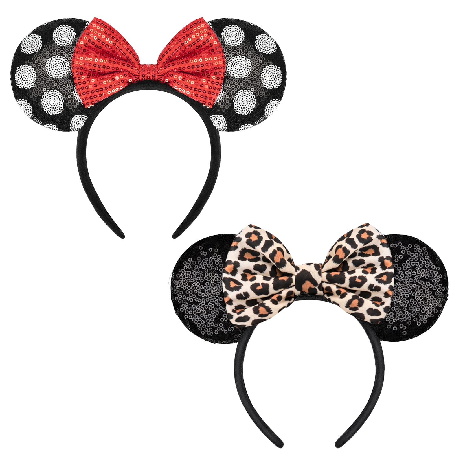 Photo 1 of YUNISS 2 PCS Handmade Headbands, Full Sequin on Both Sides Mouse Ears for Adult Women Girls Christmas Birthday Party (leopard&dot ears)