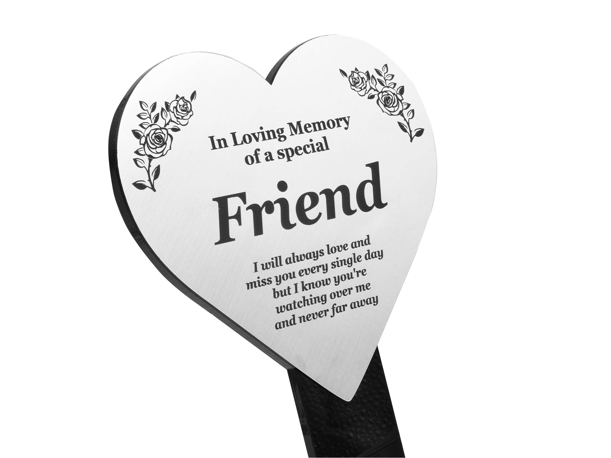 Special Friend Memorial Remembrance Plaque Stake, HEART SHAPE - Gold/Silver/Copper Waterproof, Outdoor, Grave Marker, Tribute, Plant Marker (Silver)