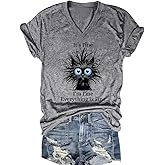 Nebere Womens I'm Fine Everything is Fine V Neck T-Shirts Short Sleeve Funny Shirt Casual Cute Cat Graphic Tee Tops