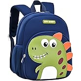 GRUOTEIS Dinosaur Backpack for Toddler Boys, Anti-lost Bookbag for Preschool Boys Kids Backpack, Fit A4 Folder, 01-Dark-blue+Green