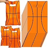 Sinmoe 50 Pcs Basketball Party Favor Bags Basketball Goodie Treat Candy Bags with Handle Plastic Gift Sport Theme Party Supplies for Birthday