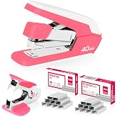 Deli Effortless Desktop Stapler, Heavy Duty Stapler, Rose | 40-50 Sheet Capacity, One Finger, No Effort, Includes 1500 Staples &amp; Staple Remover