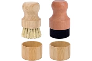 BOXOB Cutting Board Oil Wax Applicator with Scrub Brush, Wooden Mineral Oil Wax Applicator with Lid for Wood Butcher Blocks S