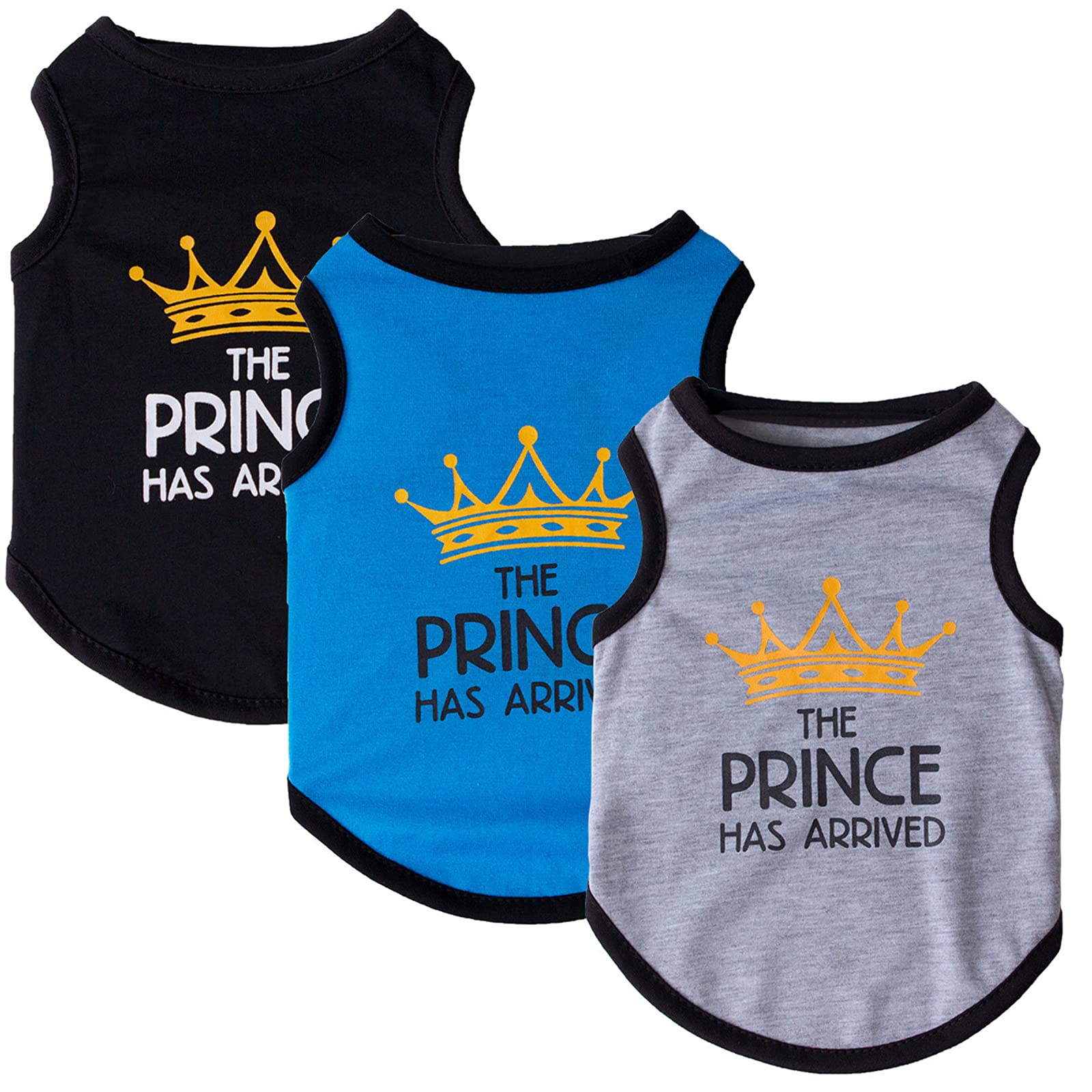 3 Pack Dog Clothes, Printed Princess Prince Pet Vest T-Shirt Dog Clothing Costume for Cats Puppy Small Dogs Medium Dogs (Prince, Small)