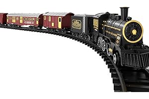 TEMI Train Set for Kids 3-12 Years, Electric Classical Steam Engine Locomotive with Steam, Light and Sounds, Rechargeable Model Trains Kit Toys w/Passenger Carriage for Boys and Girls