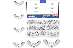 Glarks 150Pcs 6 Sizes Silver Wing Nuts Assortment Kit, 3/8’’-16, 5/16’’-18, 1/4’’-20, #10-24, #8-32, #6-32 High Strength Zinc
