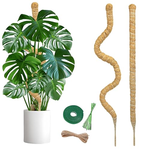SYCARON Moss Pole, 2 PCS 27.5 Inches Moss Pole Sticks for Plant Support Monstera, Coco Coir Plant Support Stakes for Small Potted Climbing Plants, Indoor Plants to Grow Upwards