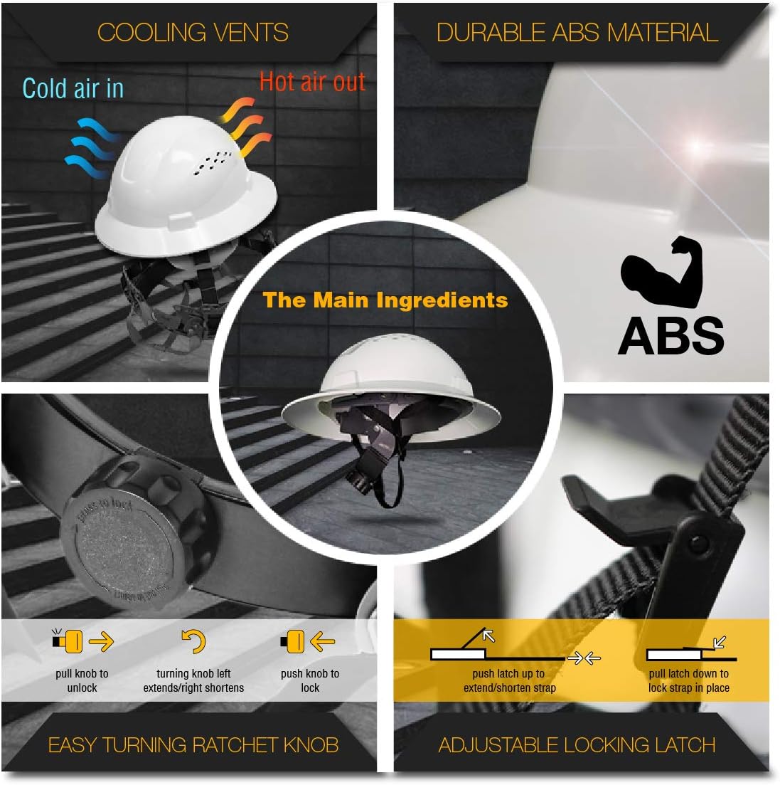 KwikSafety (Charlotte, NC) TORTOISE SHELL (18 Vents, FREE Extra Sweatband Earplugs) Full Brim (One Size FITS MOST) ANSI Hard Hat Construction Safety Helmet OSHA Lightweight Type 1 Class C White - - 