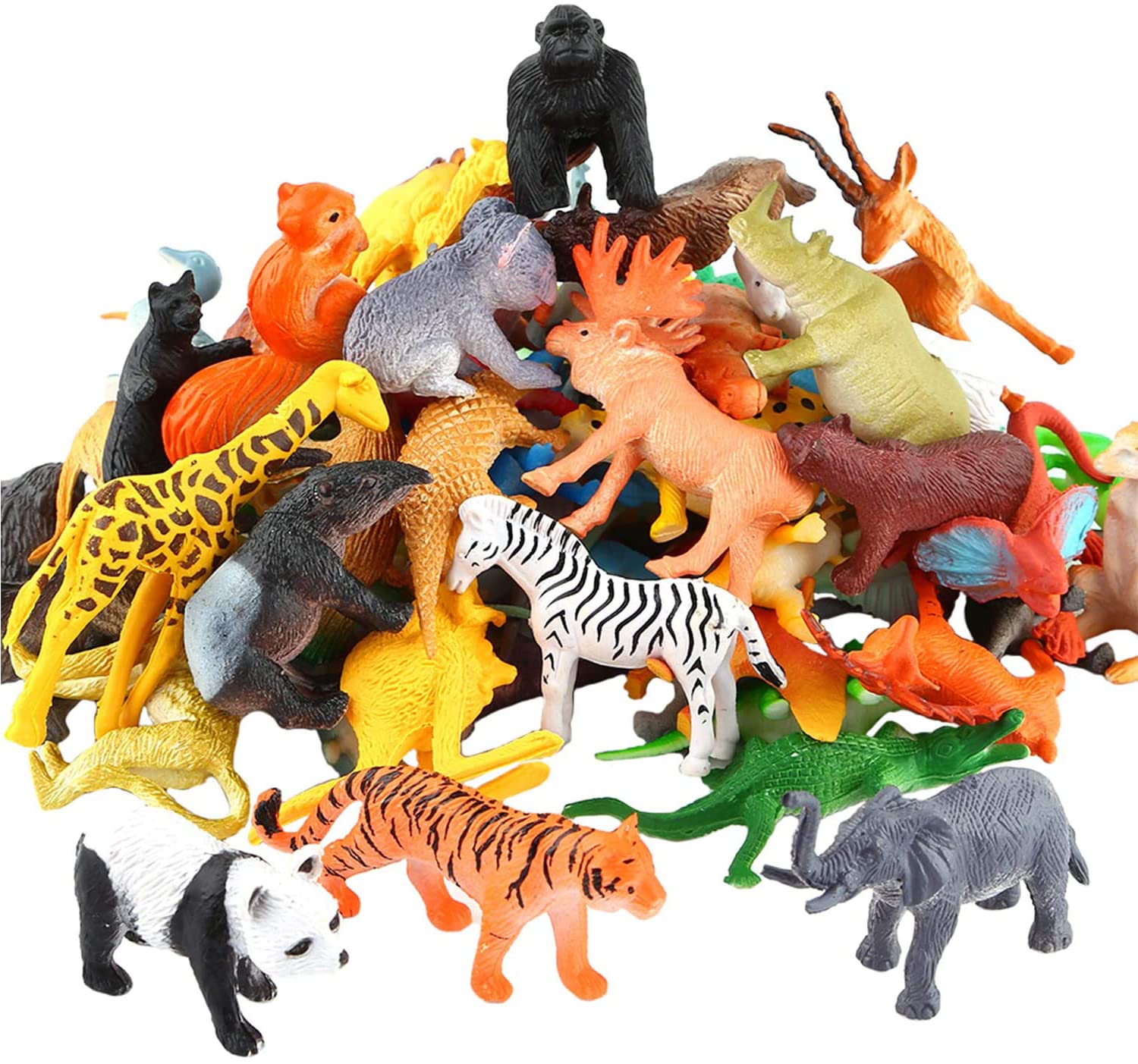 YeoNational&Toys 54 Piece Mini Jungle Animals Toys Set, Realistic Wild Animals Figure, Vinyl Plastic Animal Party Favors Toys for Boys Kids Toddlers Forest Small Farm Animals Playset