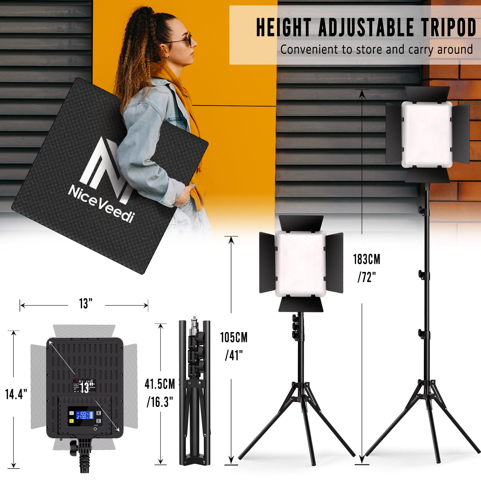 NiceVeedi 2-Pack Photography Lighting Kit, 36W Bi-Color Studio Lights 2700-6500K CRI 95+, Dimmable LED Video Light Kit with Remote Control & 72” Tripod Stand, Lighting for Video Recording/Photography