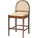 bali & pari Maryland Modern Bohemian Natural Rattan and Acacia Wood Counter Stool