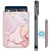 Magnetic Wallet Cell Phone Card Holder for Phone Case with Mag-Safe PU Leather Wallet for iPhone 15 14 13 12 Pro/Pro Max/Plus/Mini (Pink Marble)