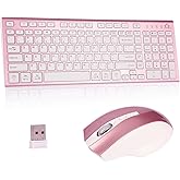 KANG RUI Wireless Keyboard and Mouse Set, 2.4G USB Silent Ultra-Thin Compact Full-Size Keyboard, Compatible with PC, Windows, Mac, MacBook (Rose Gold)