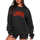 MAPICK Valentine Sweatshirts for Women Funny Letter Printed Chenille Patch Pullover Sweaters Long Sleeve Oversized Tops