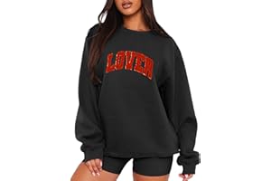 MAPICK Valentine Sweatshirts for Women Lover Glitter Patch Pullover Sweaters Long Sleeve Oversized Valentine Tops