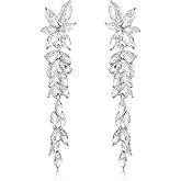 EVER FAITH Marquise Crystal Bridal Earring for Bride Bridesmaid, Elegant Rhinestone Chandelier Flower Wedding Prom Dangle Earrings for Women