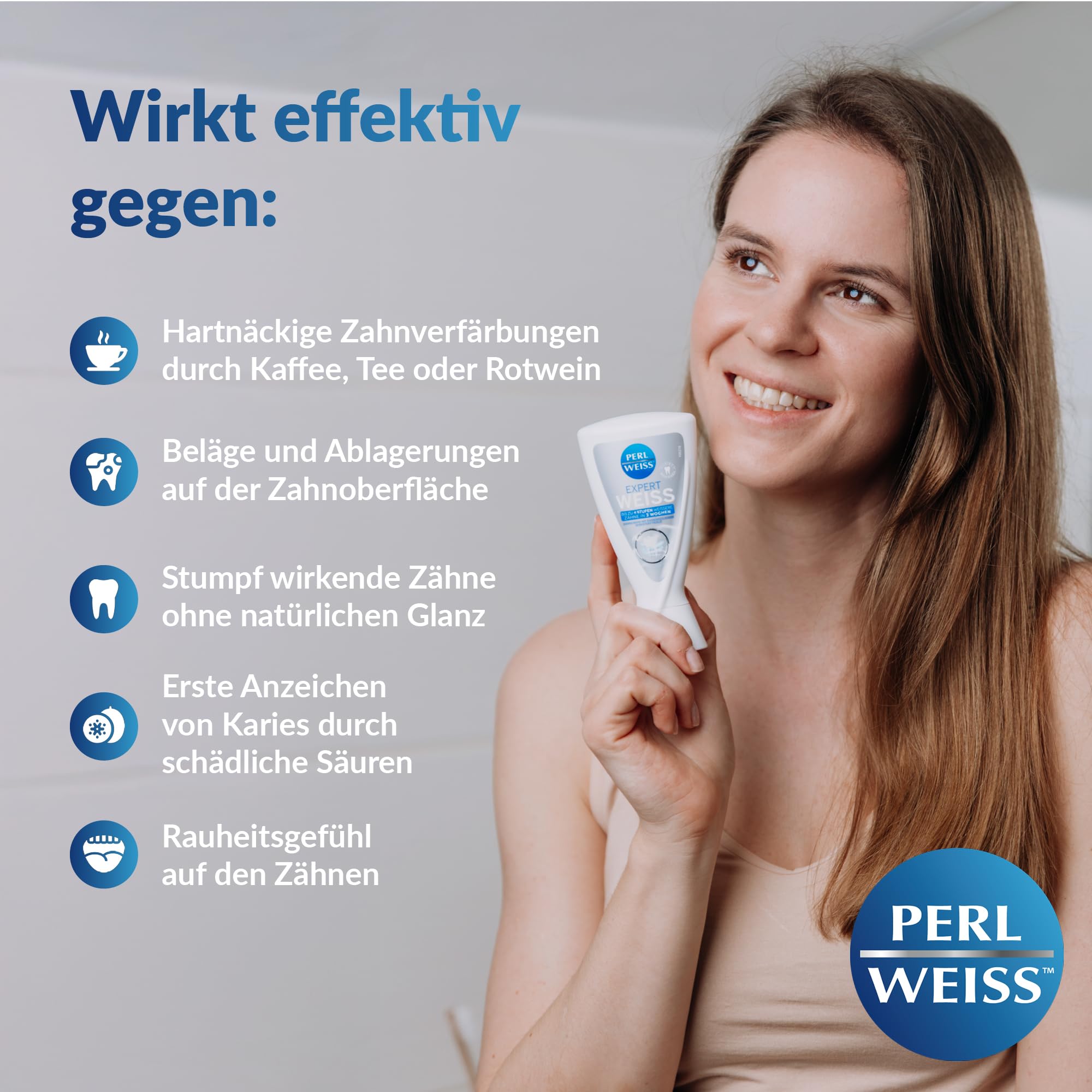 PERLWEISS Expert Weiss Zahncreme – Bis zu 4 Stufen weißere Zähne in 3 Wochen – Zahnpasta für weiße Zähne wie beim Zahnarzt – zahnschmelzschonende Zahnaufhellung & Glanzpflege mit Perlit 3