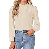Rooscier Women's Lace Mock Long Sleeve Button Down Elegant Blouse Shirt Top Fall Clothes
