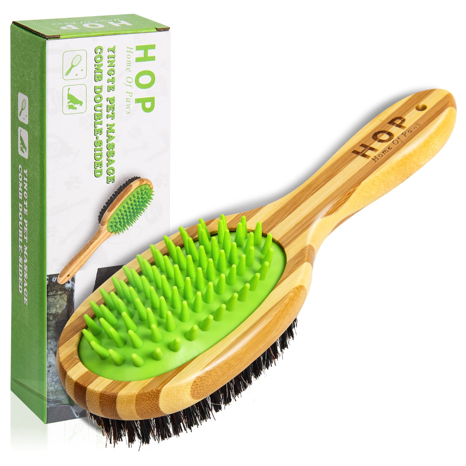 HOP Home of Paws Professional 2-in-1 Dog Grooming Brush. Dog Bath Brush Shedding & Massages Short Haired Dogs & Cats While Creating a Soft Coat Shine. Dog Shampoo Brush
