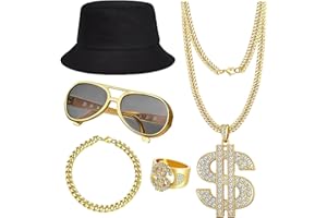 HOMBIMOZY 80s 90s Hip Hop Costume Kit Rapper Accessories Outfit Old School Rapper Halloween Party Outfits
