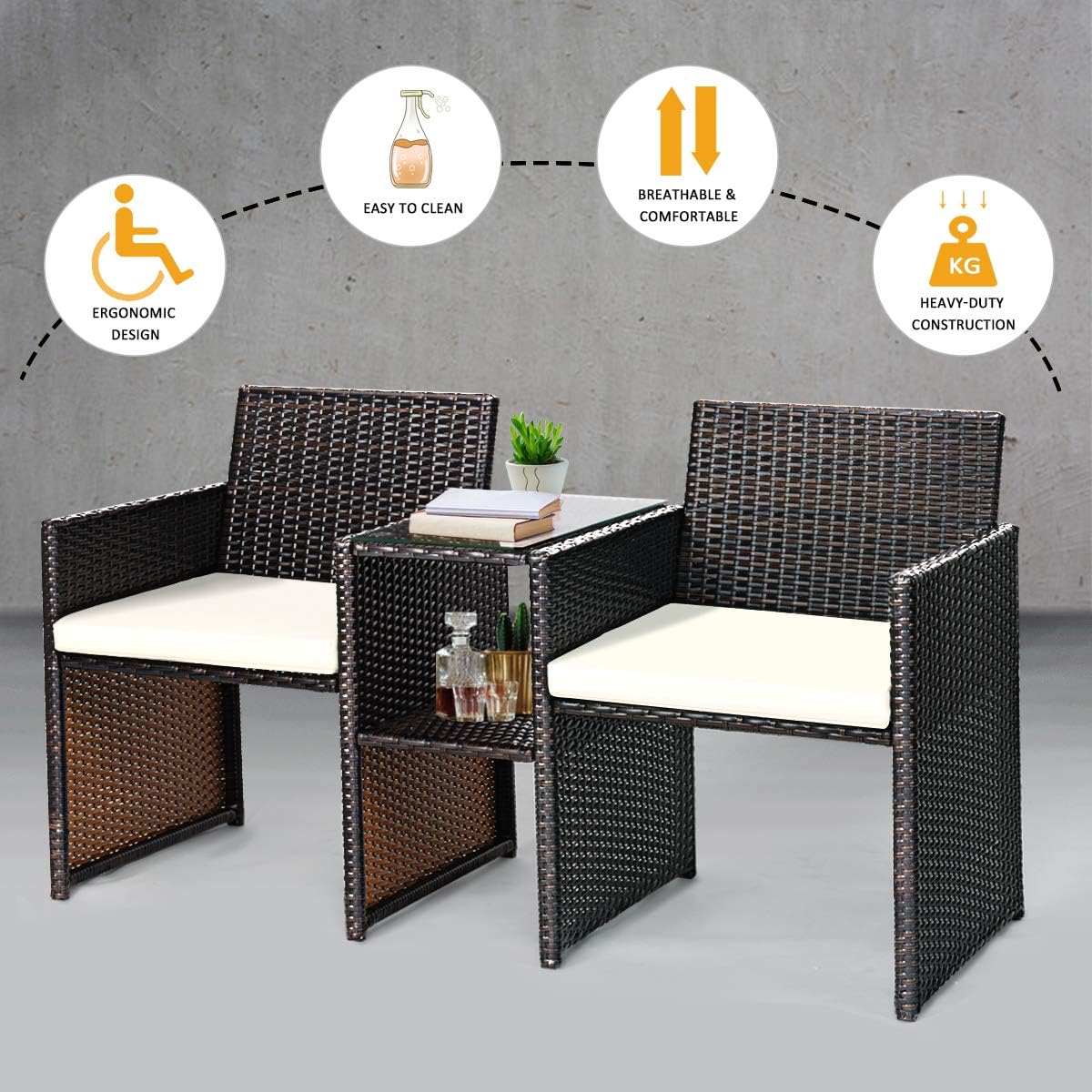 Tangkula Outdoor Furniture Set Paito Conversation Set with Removable Cushions & Table Wicker Modern Sofas for Garden Lawn Backyard Outdoor Chat Set (Sofa Style): Garden & Outdoor