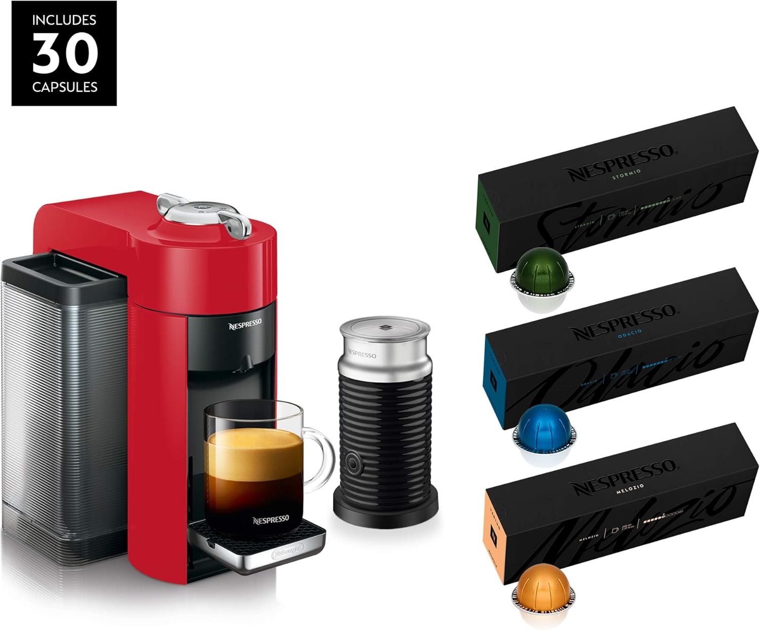 Nespresso Vertuo Coffee and Espresso Machine Bundle by De'Longhi with Aeroccino Milk Frother and BEST SELLING COFFEES INCLUDED