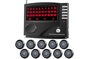 SYNLETT Wireless Calling System Nurse Call System Caregiver Pager for Restaurant Clinic Nursing Home 7 Languages 8 Alert Tones, 10 Call Buttons and 1 Monitoring Unit for Patients Seniors Customer