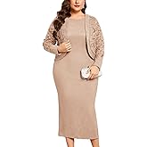 ZOMVA 1X-4X Plus Size Mother of The Bride Groom Dresses with Jacket Elegant Lace Maxi Dress 2 Piece Set Formal Wedding Guest